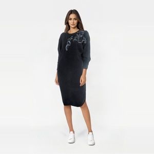 Black Sweater Dress Soft Sequins M 80s